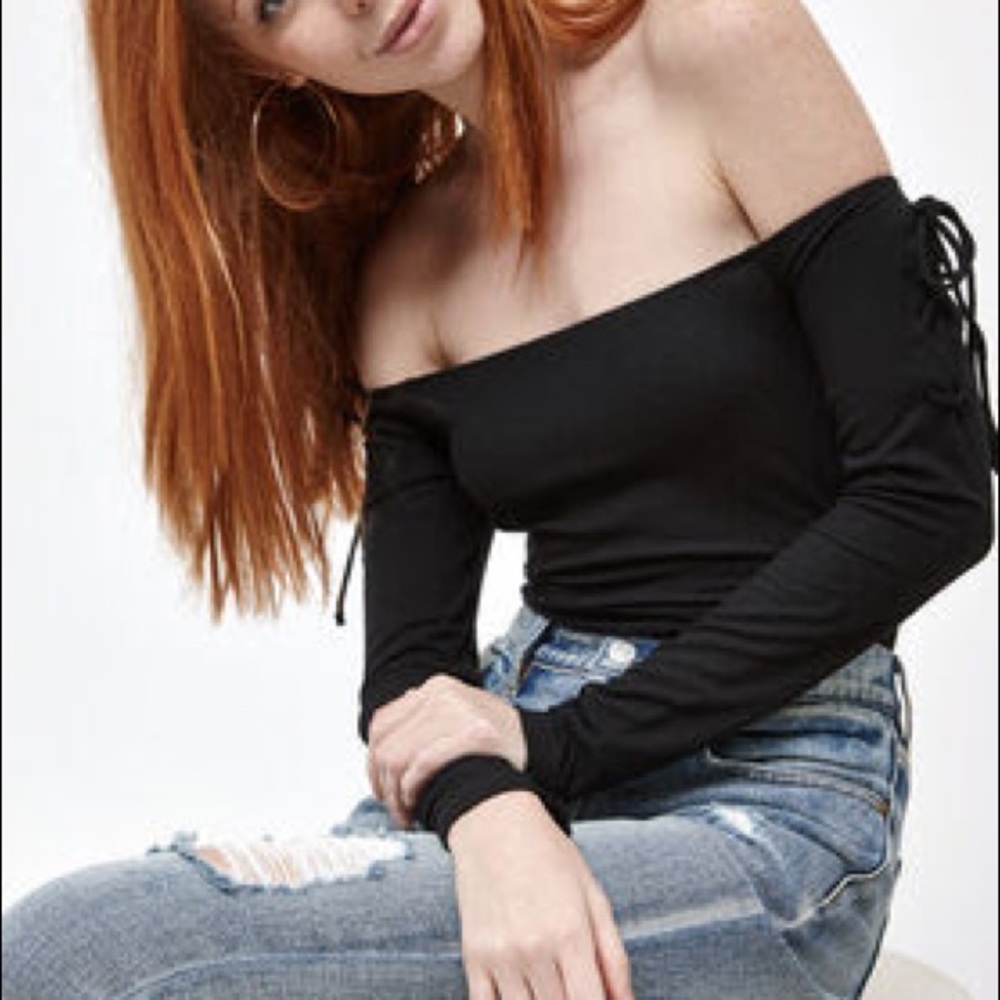 PacSun Lace-Up Off-The-Shoulder Top - black